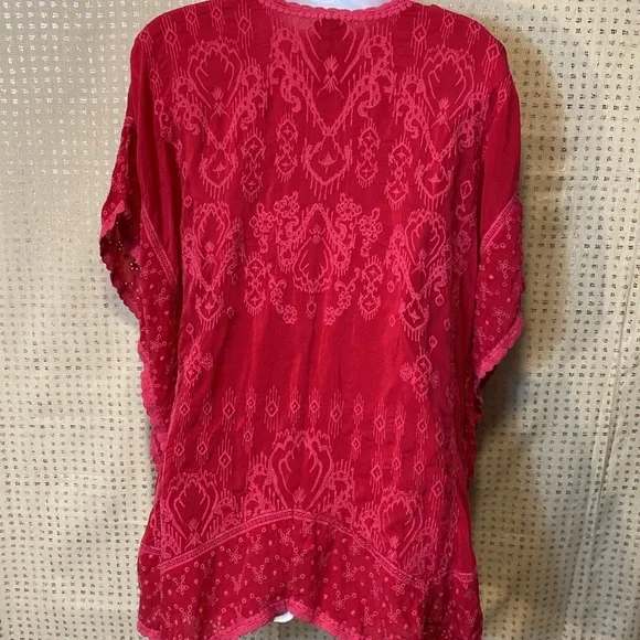 Johnny Was Oversized Boho Embroidered Eyelet Top Fuchsia Pink - Picture 3 of 9